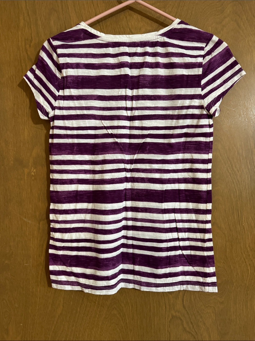 LOFT Purple and White Striped V-Neck Short Sleeve Tee - Picture 5 of 5